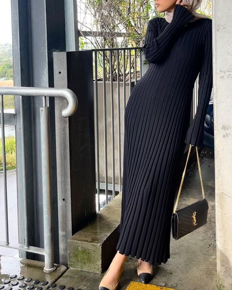 Casual Round Neck Knitted Long Skirt
