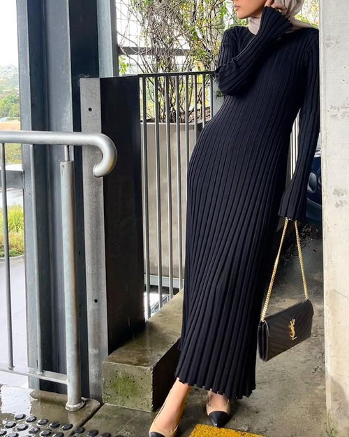 Casual Round Neck Knitted Long Skirt