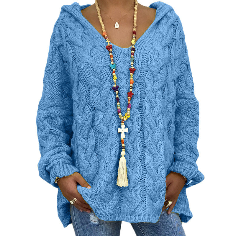 Women's Solid Color Hooded Sweater