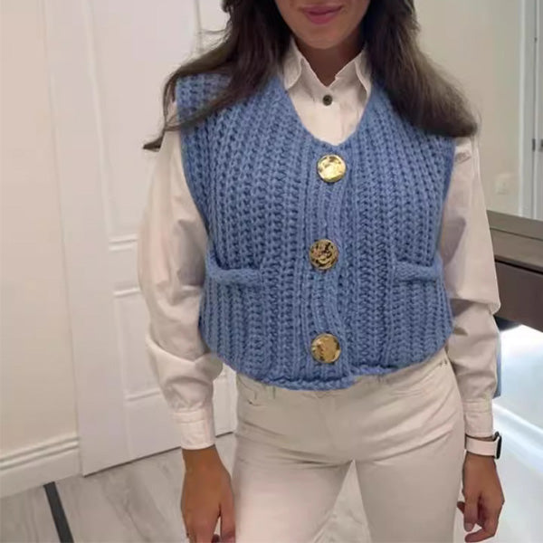 Stylish V-Neck Three-Button Sleeveless Waistcoat