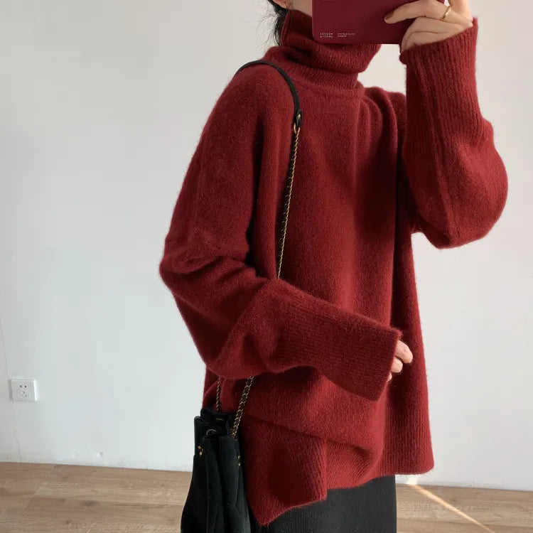 Soft Waxy Turtleneck Loose Simple Sweater
