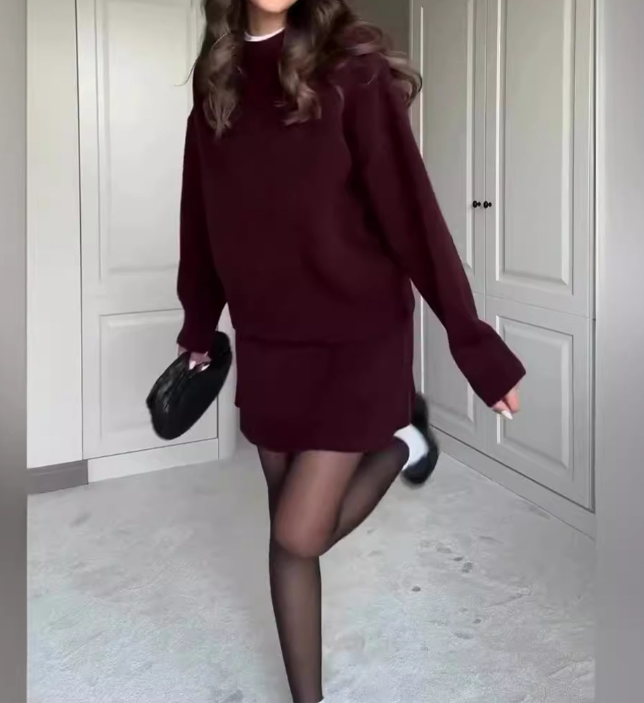 Casual Knitted Round Neck Two Pieces Set