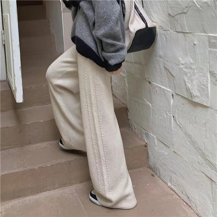Twist Knit Wide Leg Casual Straight Trousers
