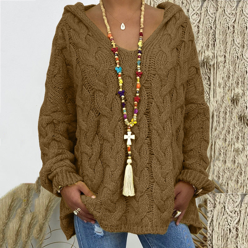 Women's Solid Color Hooded Sweater