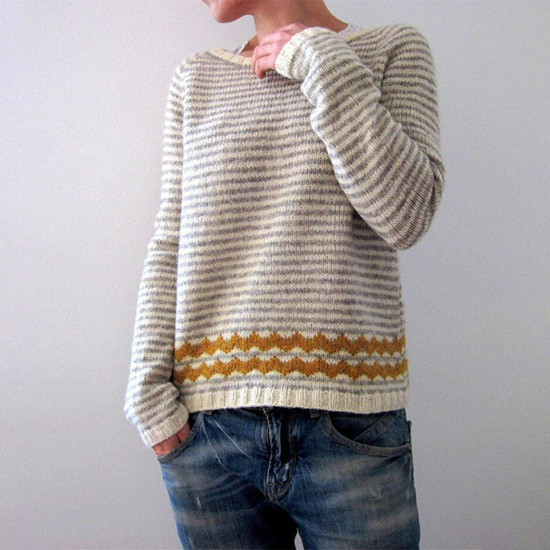 Casual Soft Stripped Printing Crew-neck Sweater