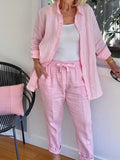 Casual Lapel Blazer & Loose Pants Two-Piece Set