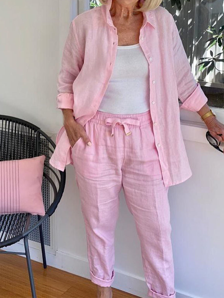 Casual Lapel Blazer & Loose Pants Two-Piece Set