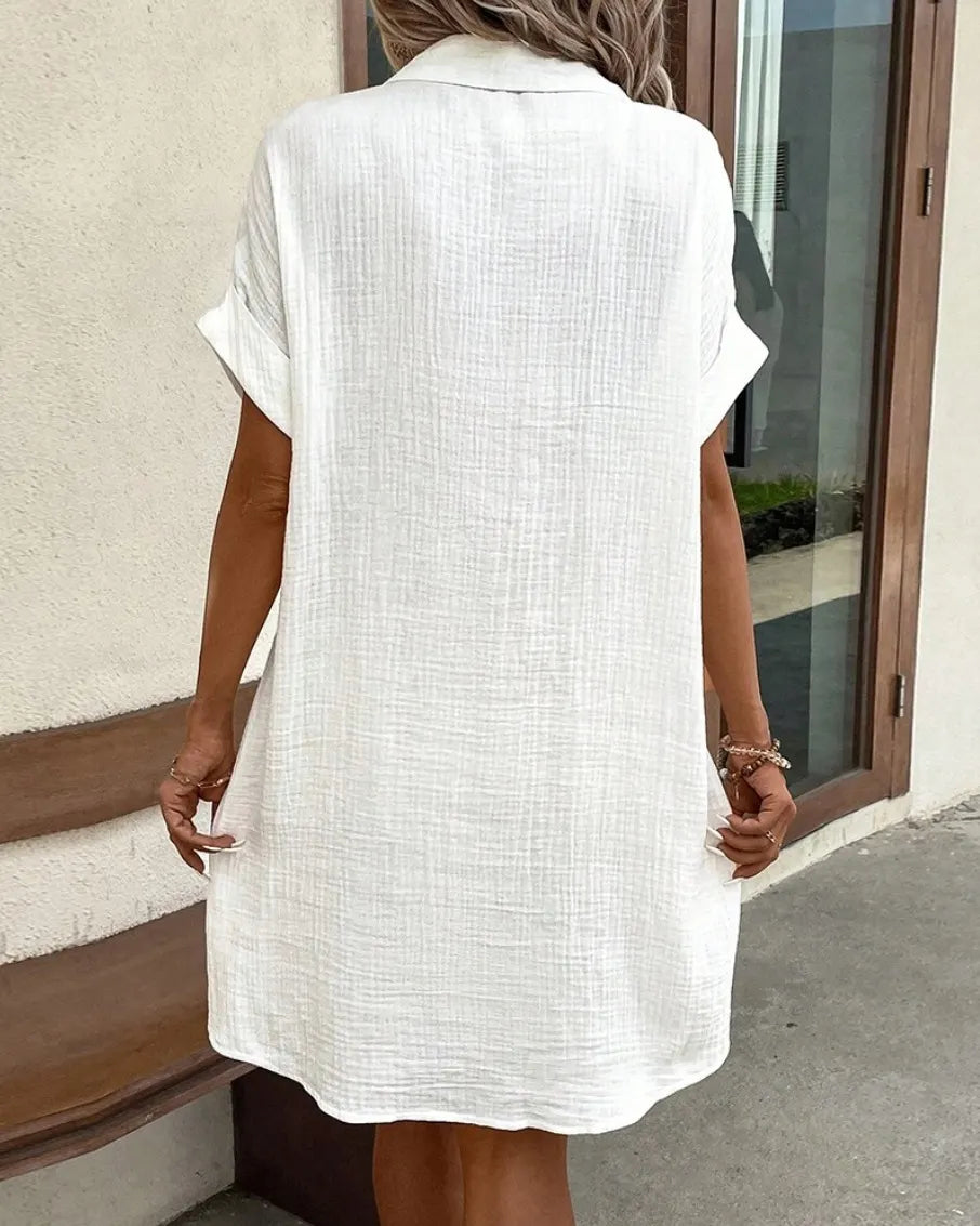 V-Neck Button-Lapel Shirt Dress