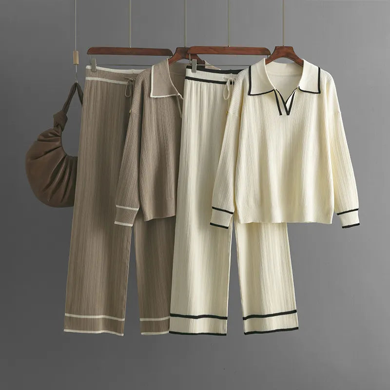 Stylish Lapel Contrast Color Casual Two-Piece Set