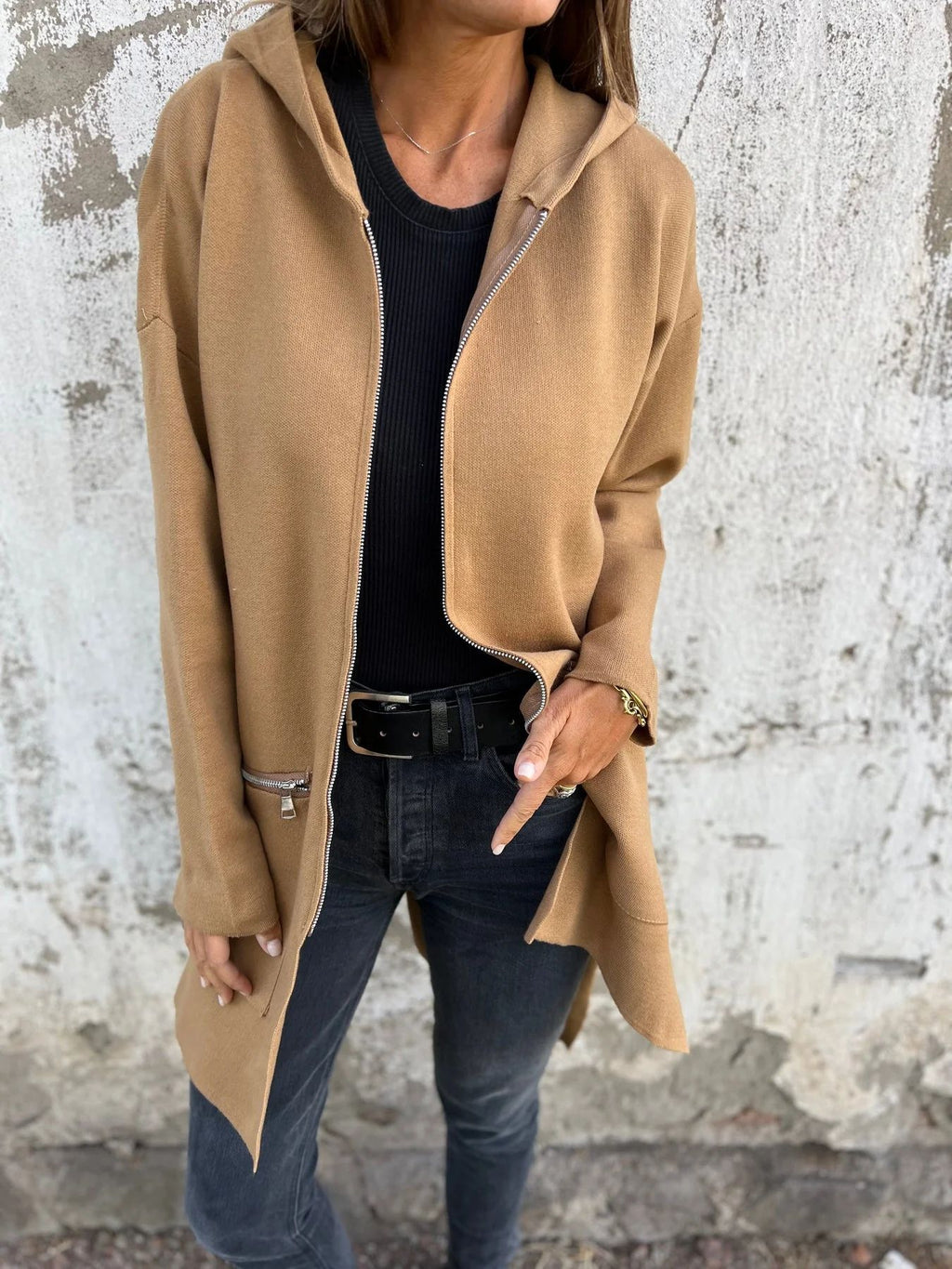 Casual Zipper and Long Hooded Coat