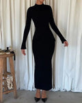 Fashion Solid Color Half High Collar Long Sleeve Dress