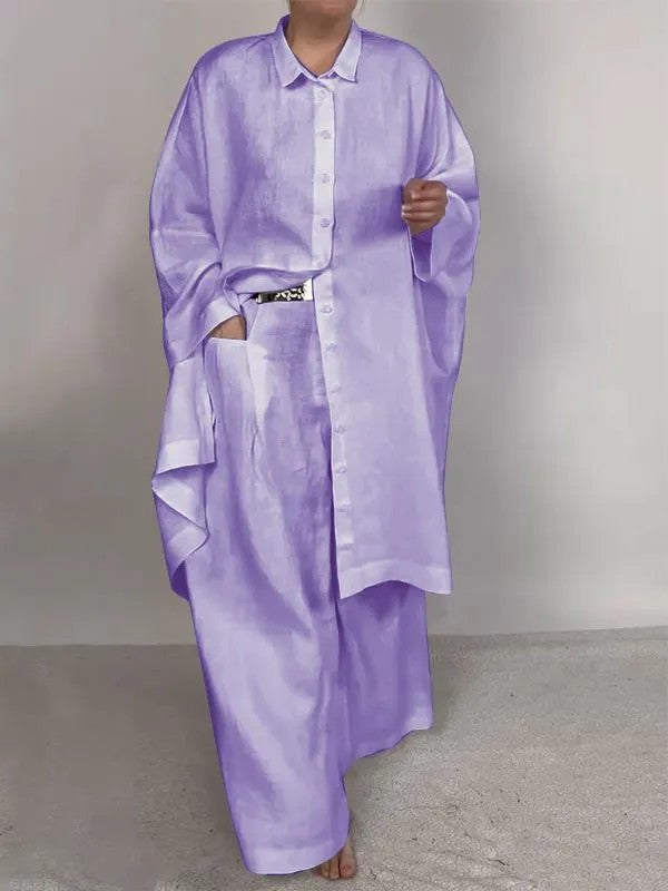 Fashion long shirt & wide-leg pants two-piece set