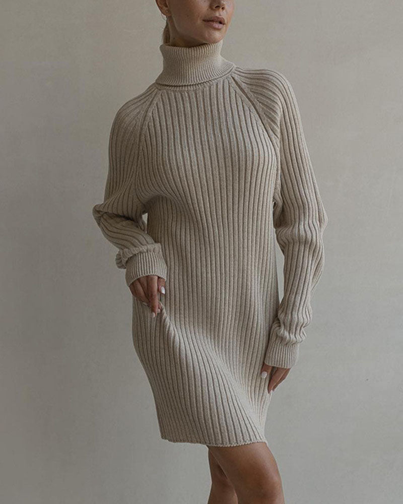 Casual high collar pit strip knitted dress