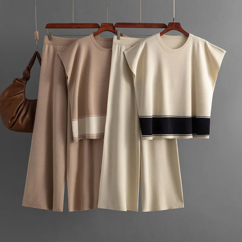 Casual Sleeveless Top & High Waist Wide Leg Pants Two Piece Set