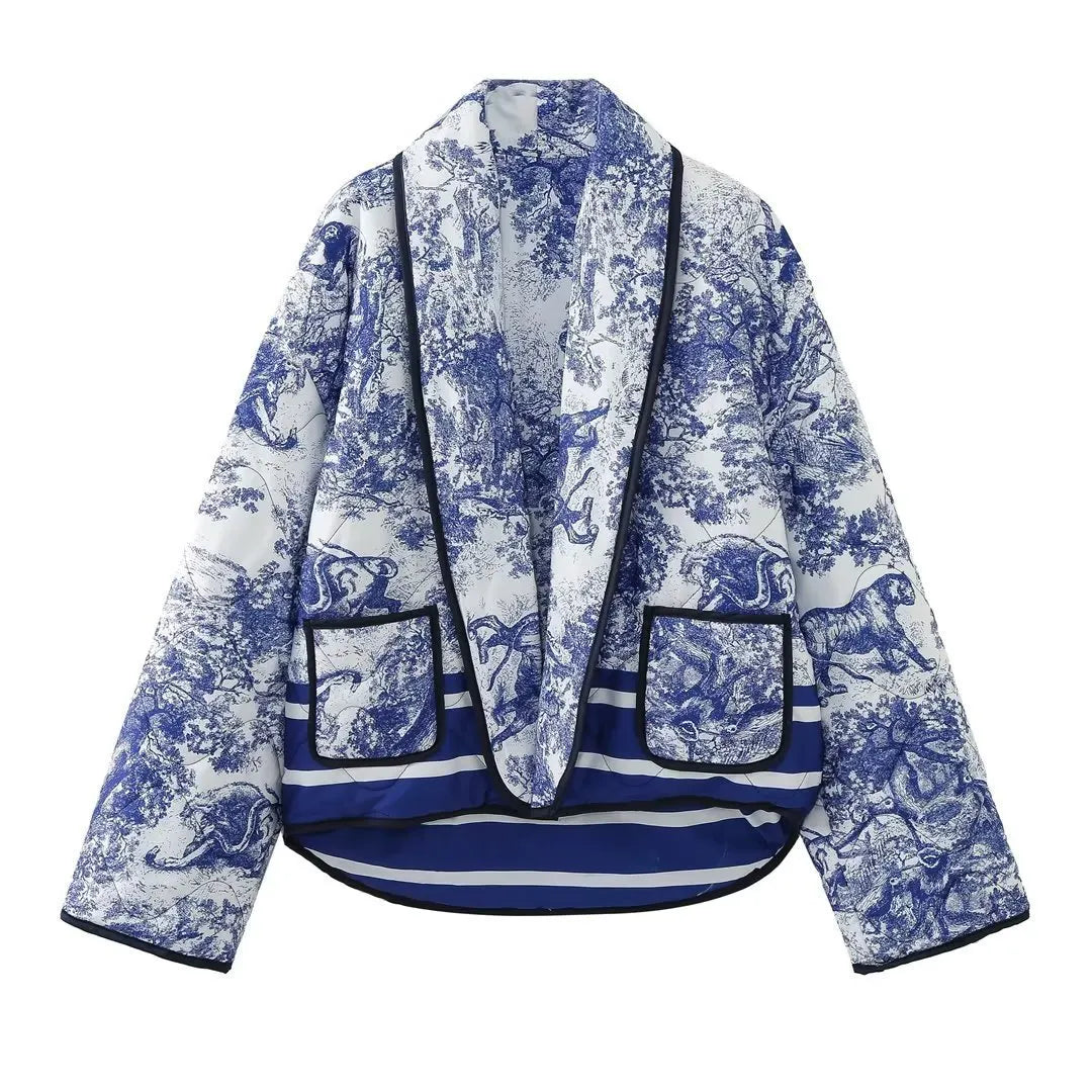 Border Printed Cotton-padded Jacket