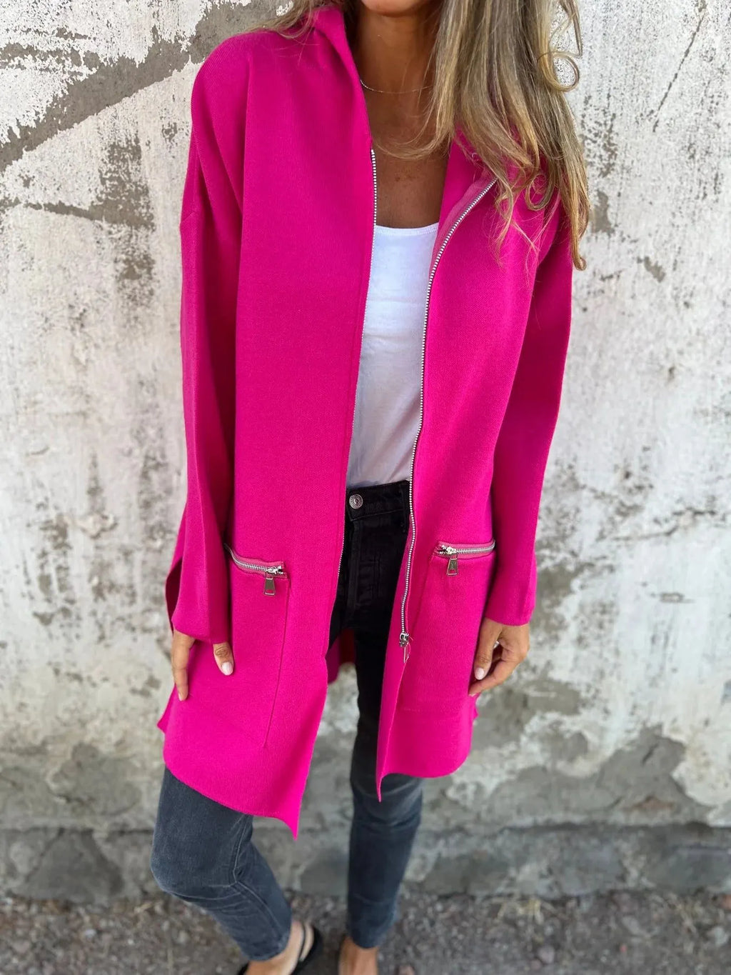 Casual Zipper and Long Hooded Coat