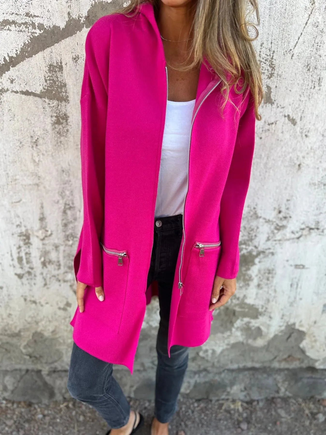 Casual Zipper and Long Hooded Coat