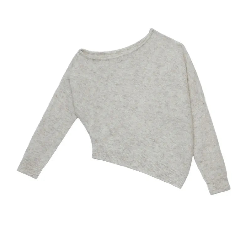 Mohair Off-shoulder Irregular Sweater