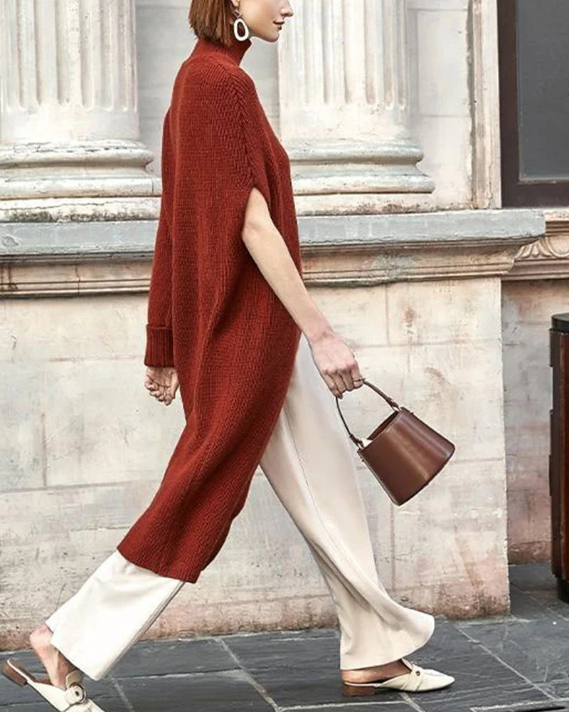 Asymmetrical Knit Turtleneck Sweaterdress