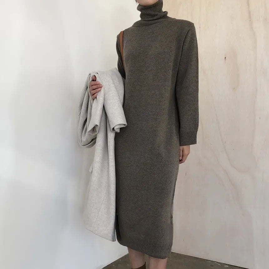 Easy-Fitting Turtleneck Sweater Dress