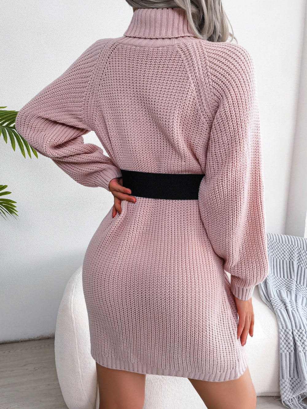 Casual Button Turtleneck Long Sleeve Bottom Sweater Dress