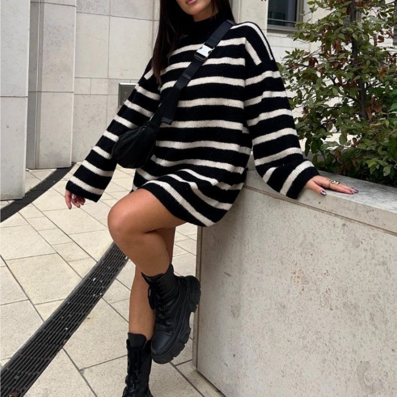 Casual Loose Striped Strip Knitted Dress