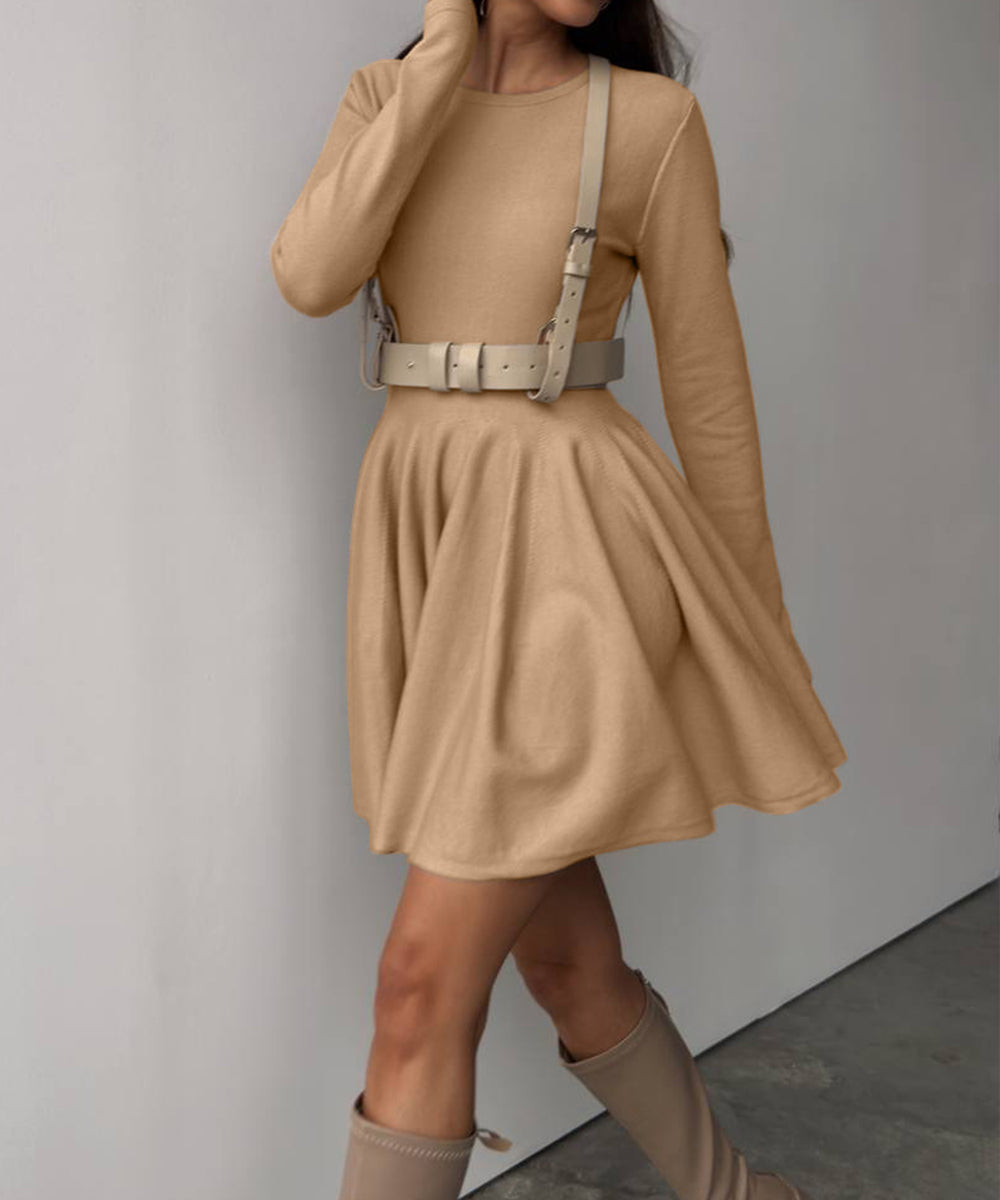 Round Neck Waist Knitted Dress