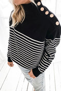 Long Sleeve Striped Patchwork High Neck Sweater