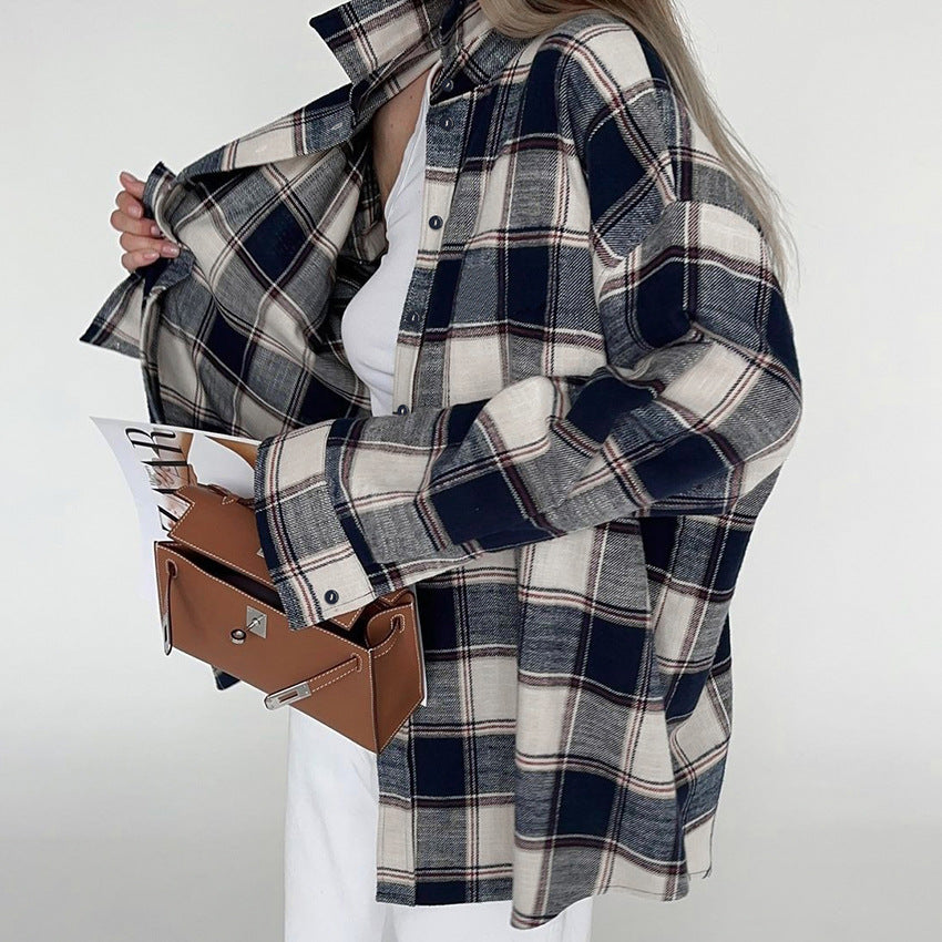 Simple Loose Plaid Shirt