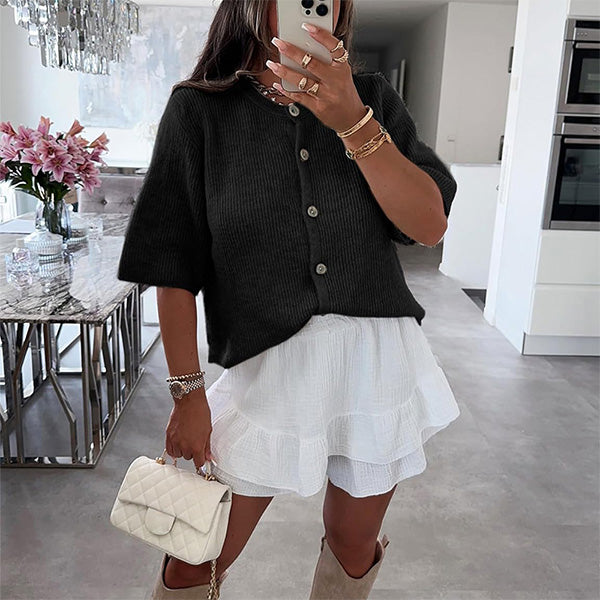 Fashionable Solid Color Button Casual Cardigan