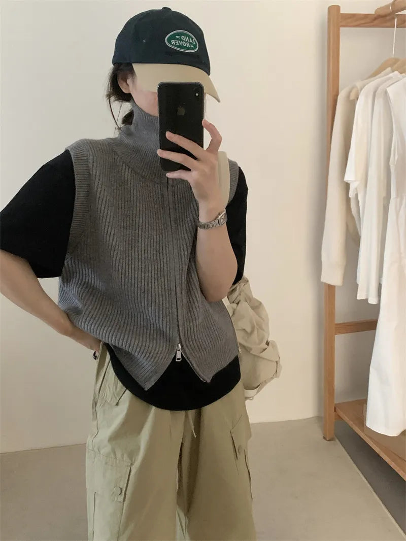 Two Way Zip Mockneck Sweater Vest
