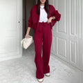Fashionable Sweatshirt Jacket & Straight Pants Two-piece Set