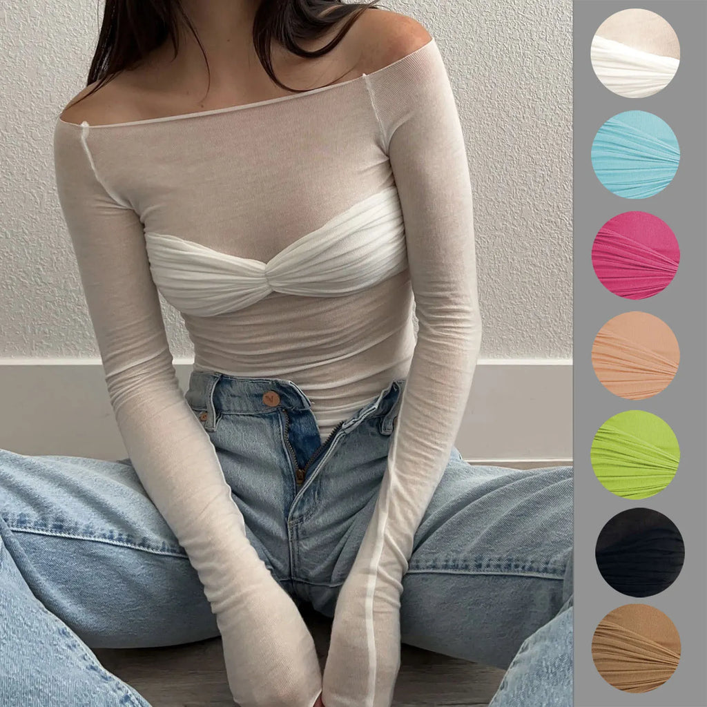 Nostalgia Off-Shoulder Mesh Long Sleeve Sweater