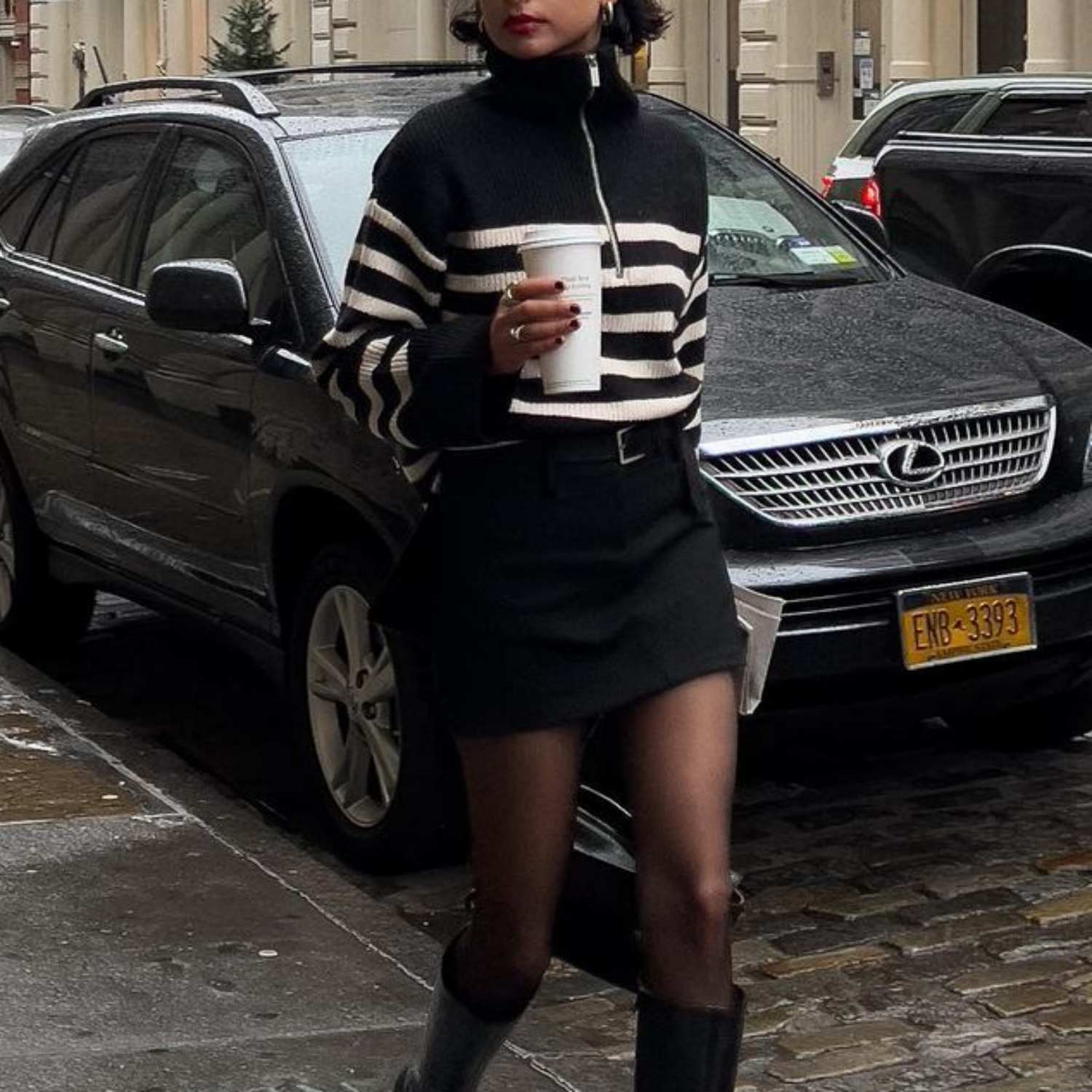 Turtleneck Striped Zip Sweater