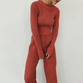 Retro Jacquard Sweater Top Casual Solid Color Slim-Fit Sweater Set