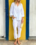 Casual Solid Color Shirt & Pants Two-piece Set