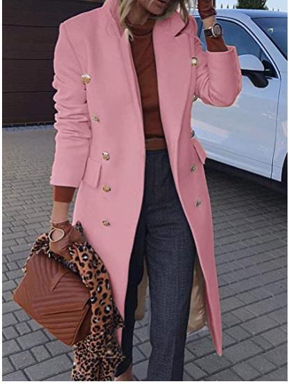 Lady'S Long Woolen Coat Multi-Button Woolen Coat