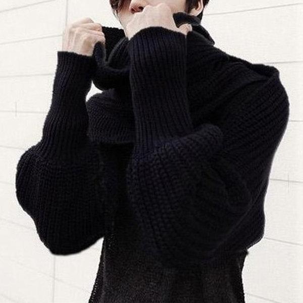 Women Unisex Winter Thick Warm Knitted Scarf With Sleeves Long Soft Wraps Scarves Novelty