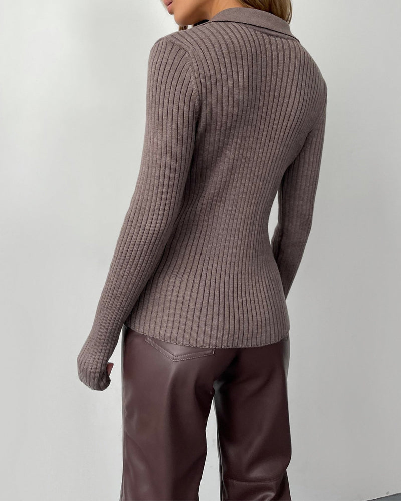 Elegant Polo Collar Knitted Sweater