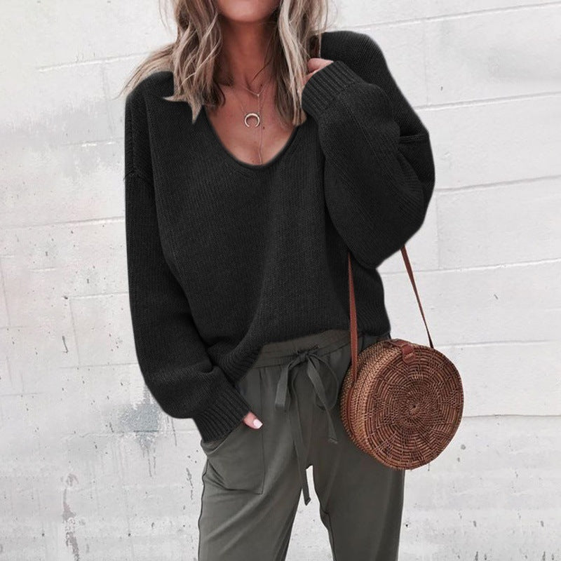 Casual V-neck Long Sleeved Sweater