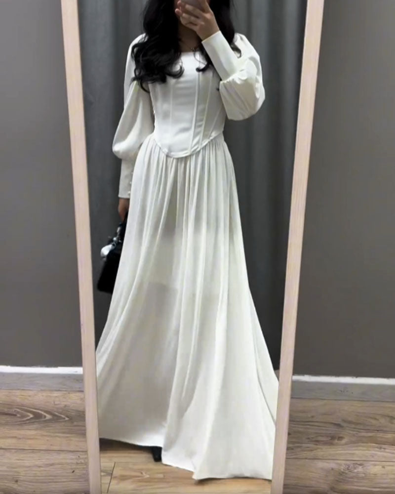 Fashion Lapel Long Sleeve Top & Overskirt Two-Piece Set