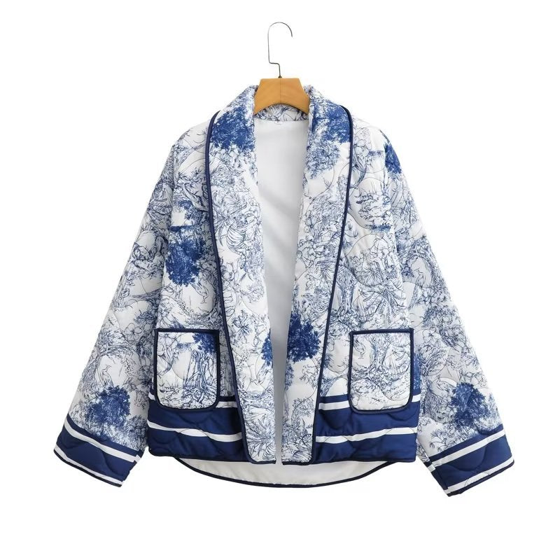 Border Printed Cotton-padded Jacket