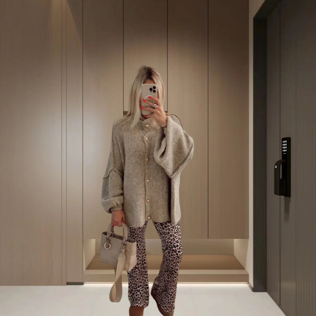 Casual Metal Button Bat-sleeve Sweater Cardigan
