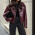 Stylish Lapel Leather Biker Jacket