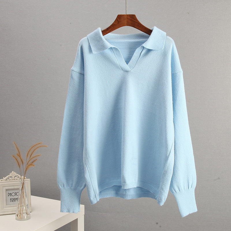 Casual Polo Collar Knitted Sweater
