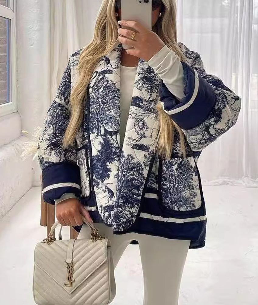Border Printed Cotton-padded Jacket