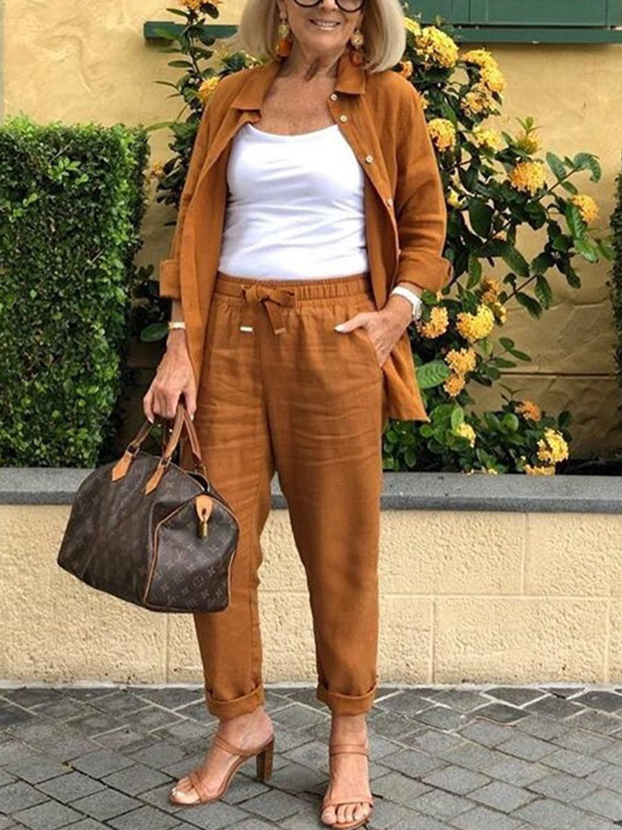 Casual Lapel Blazer & Loose Pants Two-Piece Set