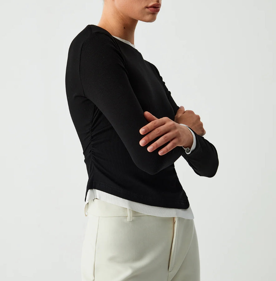 Asymmetric Hem Contrast Trim Long Sleeve Shirt