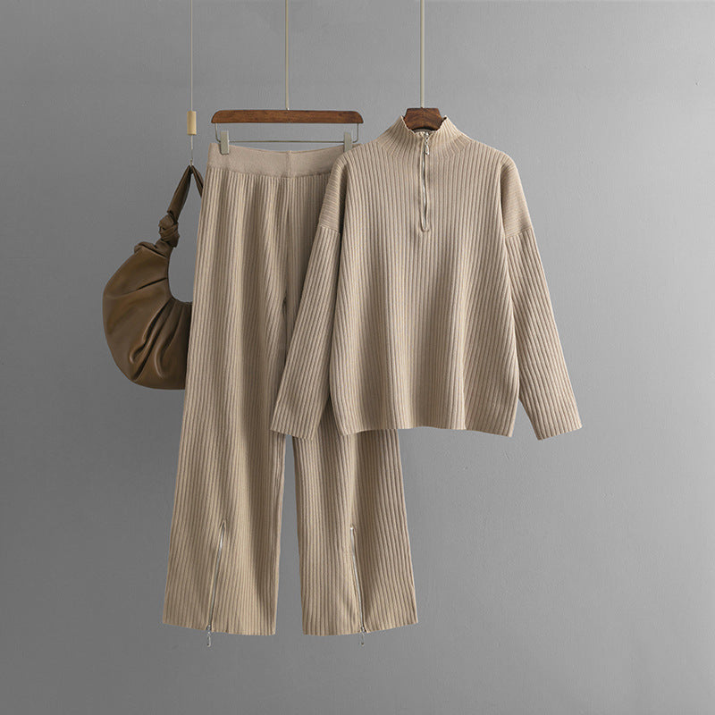Casual Turtleneck Zipper Sweater Two-Piece Set