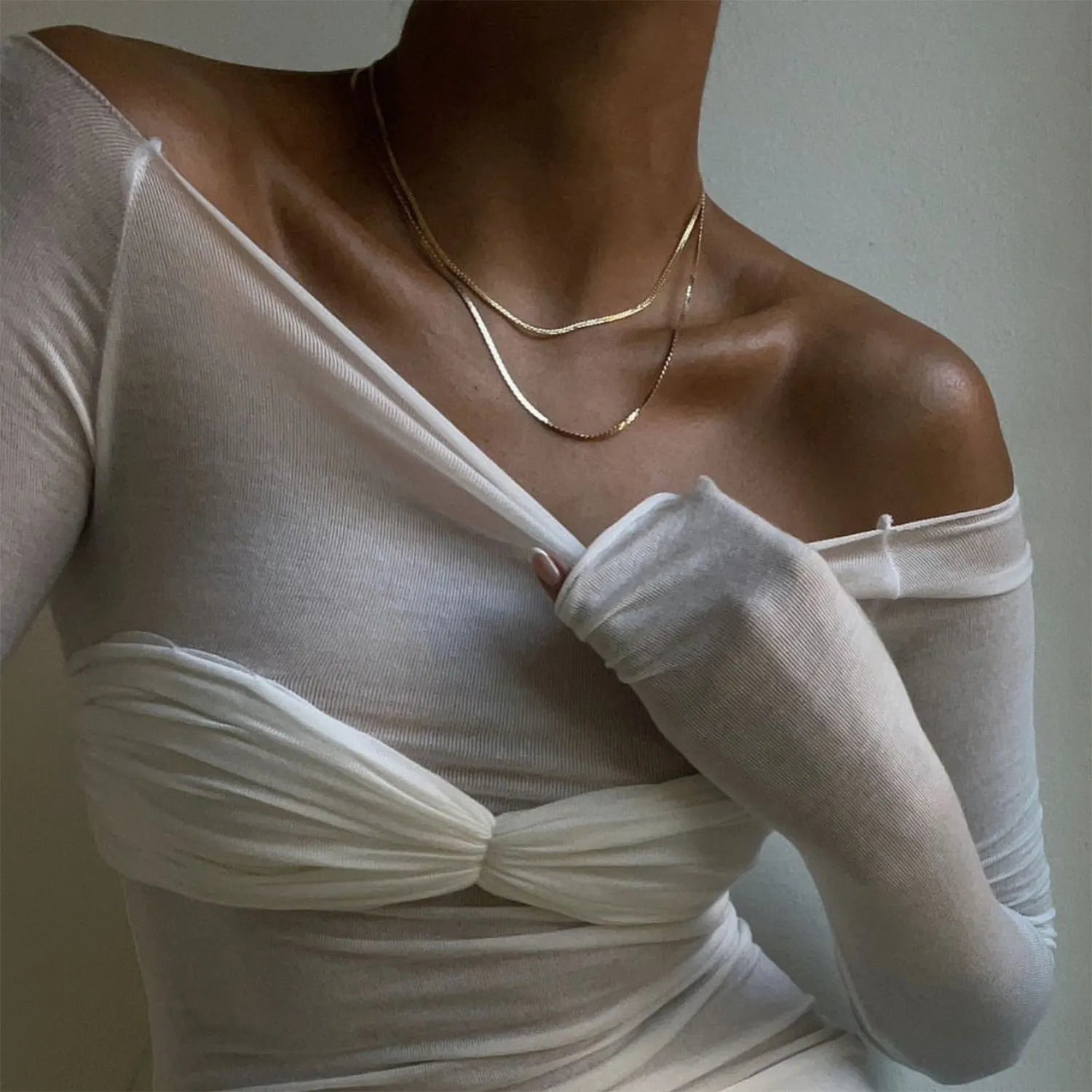 Nostalgia Off-Shoulder Mesh Long Sleeve Sweater